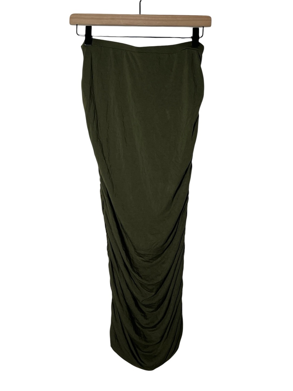 Johnny army green  midi pencil skirt with side rouching size large L B146